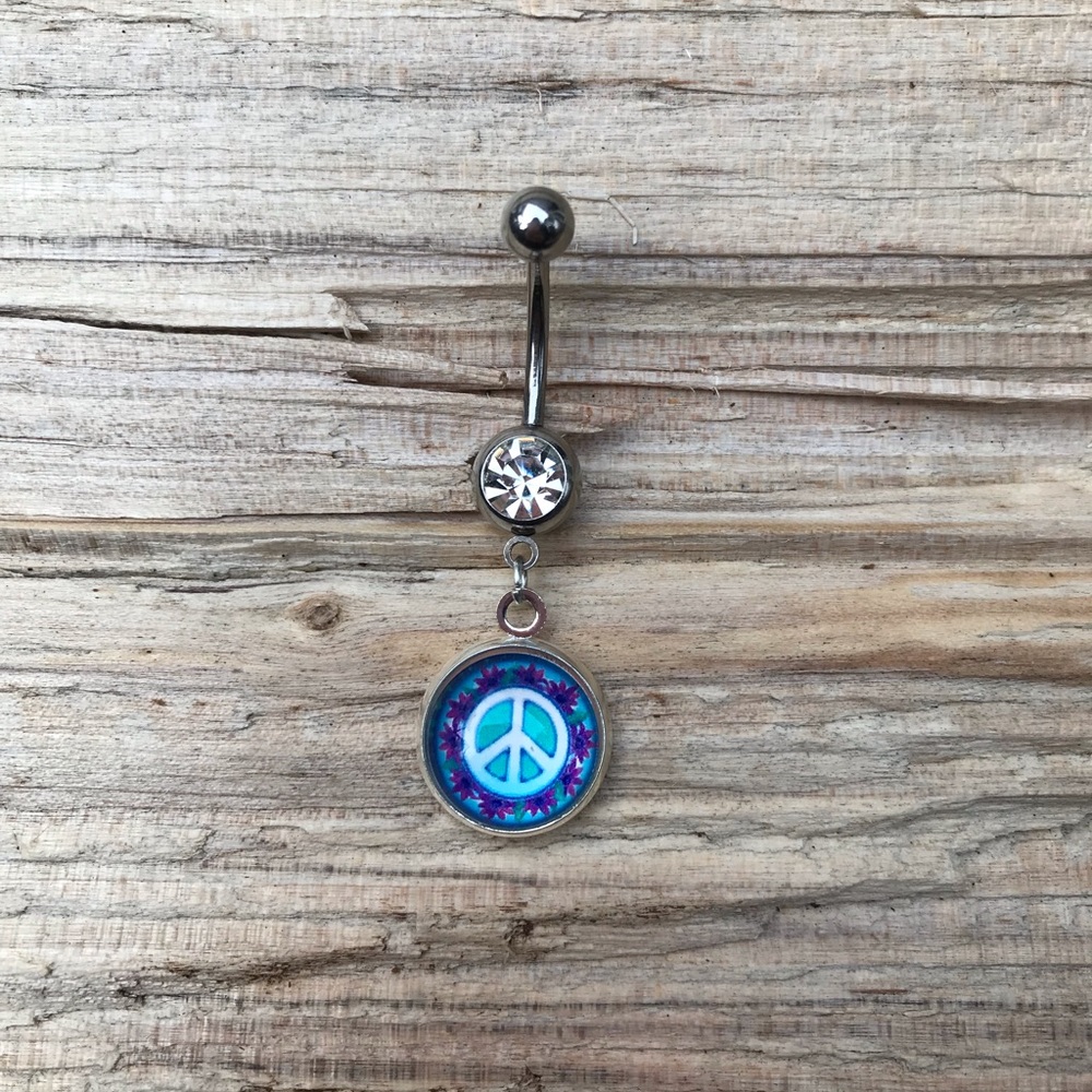 Peace Belly Button Ring - Picture 2 of 2